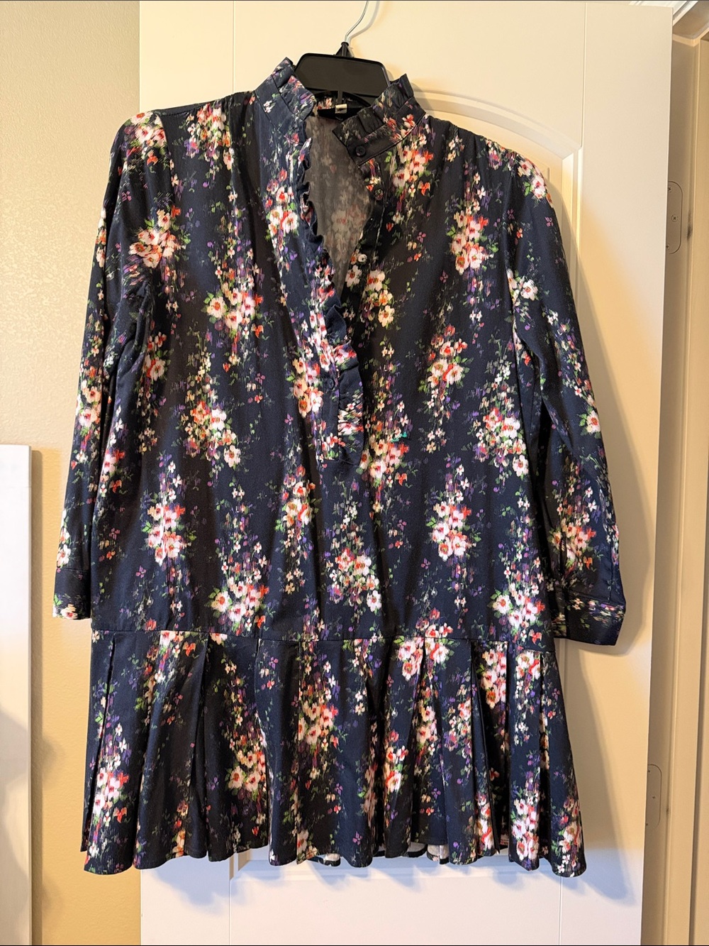 Tuckernuck Tate Navy Floral Long-Sleeve Ruffle-Hem Dress